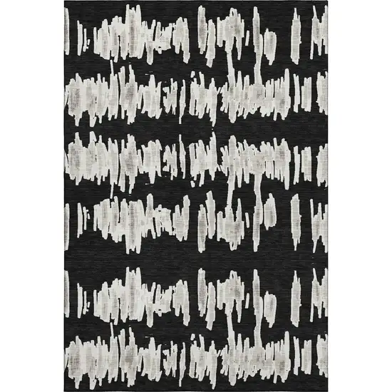 Black And Ivory Striped Washable Area Rug With UV Protection Photo 1