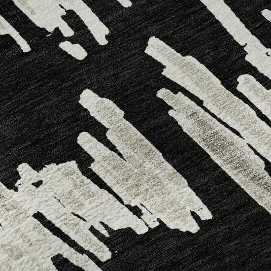 Black And Ivory Striped Washable Area Rug With UV Protection Photo 9