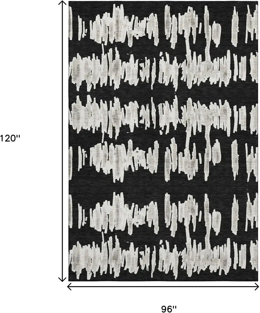 Black And Ivory Striped Washable Area Rug With UV Protection Photo 3