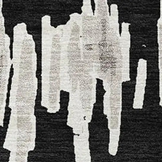 Black And Ivory Striped Washable Area Rug With UV Protection Photo 3