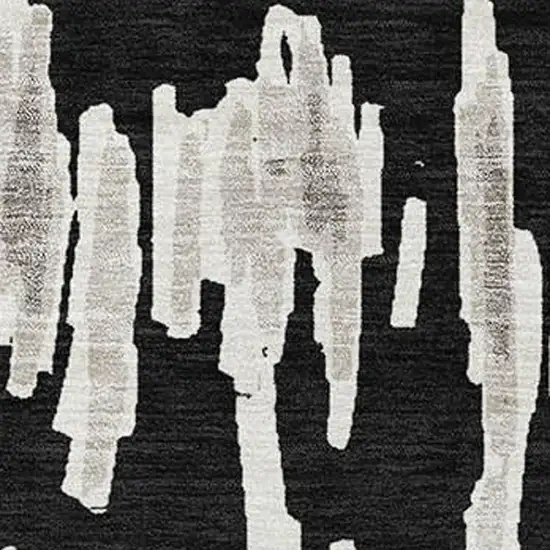 Black And Ivory Striped Washable Area Rug With UV Protection Photo 4