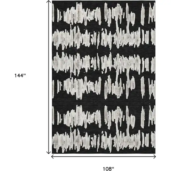 Black And Ivory Striped Washable Area Rug With UV Protection Photo 3