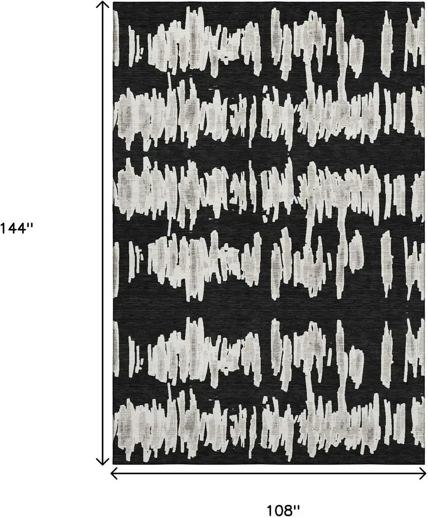 Black And Ivory Striped Washable Area Rug With UV Protection Photo 3