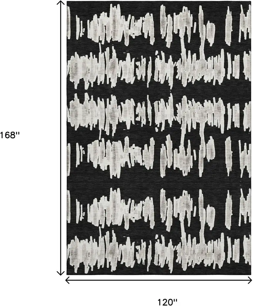 Black And Ivory Striped Washable Area Rug With UV Protection Photo 3