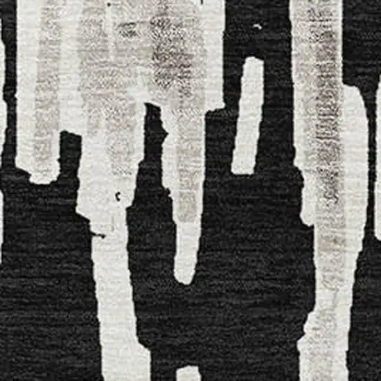 Black And Ivory Striped Washable Area Rug With UV Protection Photo 3