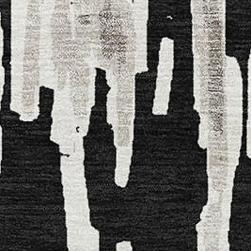 Black And Ivory Striped Washable Area Rug With UV Protection Photo 3