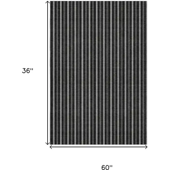 Black And Ivory Striped Washable Area Rug With UV Protection Photo 3