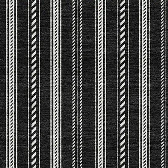 Black And Ivory Striped Washable Area Rug With UV Protection Photo 4