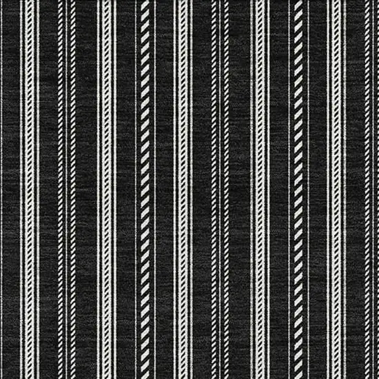 Black And Ivory Striped Washable Area Rug With UV Protection Photo 5