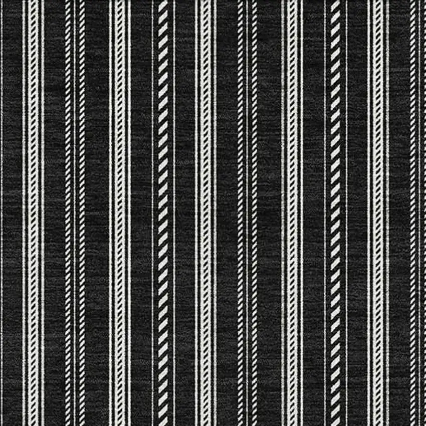 Black And Ivory Striped Washable Area Rug With UV Protection Photo 5