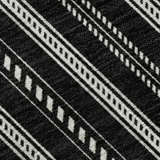 Black And Ivory Striped Washable Area Rug With UV Protection Photo 2