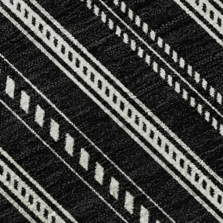 Black And Ivory Striped Washable Area Rug With UV Protection Photo 2