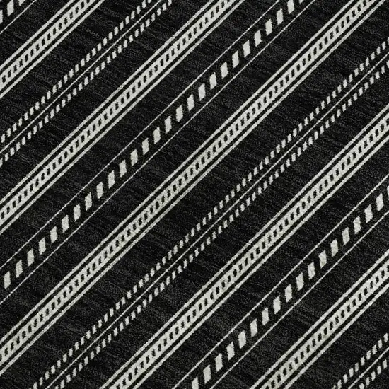 Black And Ivory Striped Washable Area Rug With UV Protection Photo 3