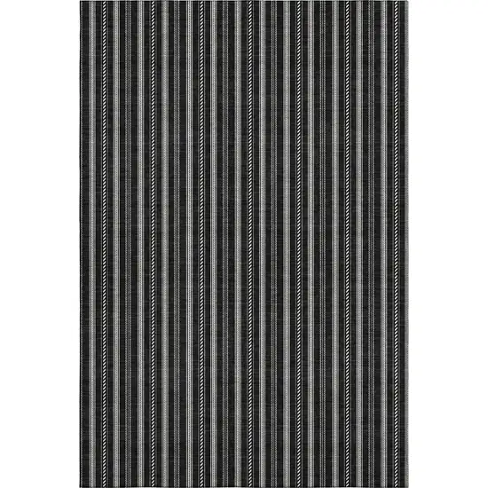 Black And Ivory Striped Washable Area Rug With UV Protection Photo 6