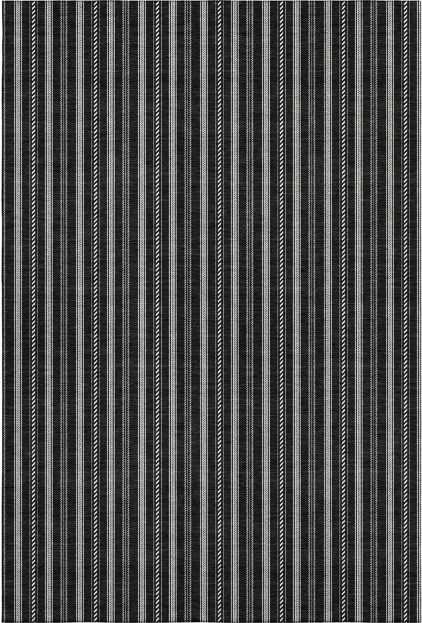 Black And Ivory Striped Washable Area Rug With UV Protection Photo 6