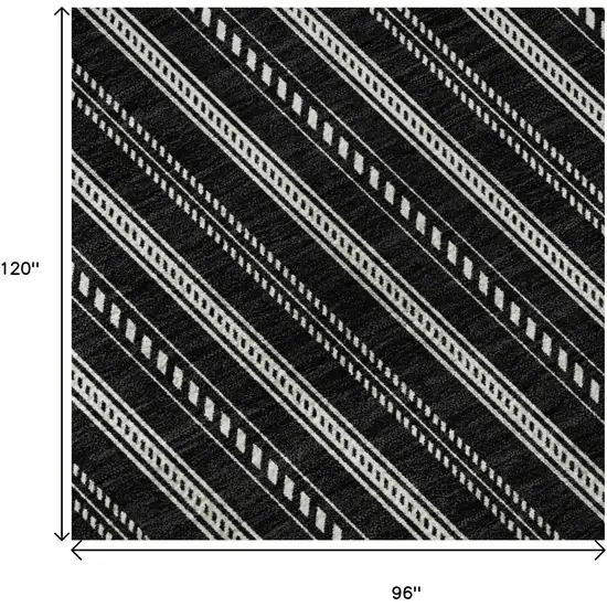 Black And Ivory Striped Washable Area Rug With UV Protection Photo 8