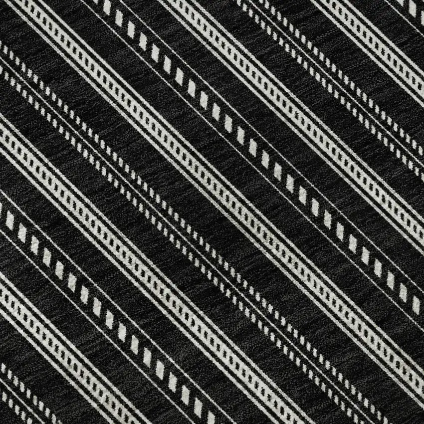 Black And Ivory Striped Washable Area Rug With UV Protection Photo 1