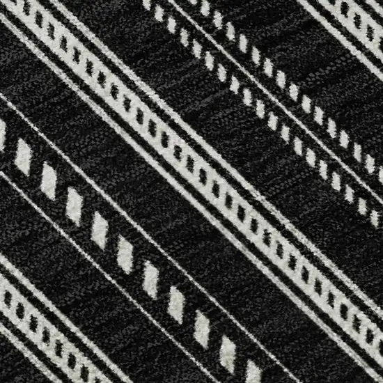 Black And Ivory Striped Washable Area Rug With UV Protection Photo 2
