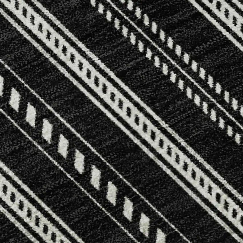 Black And Ivory Striped Washable Area Rug With UV Protection Photo 2