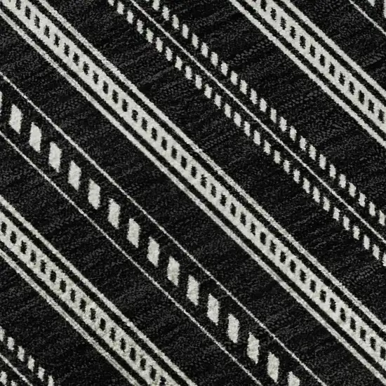 Black And Ivory Striped Washable Area Rug With UV Protection Photo 3