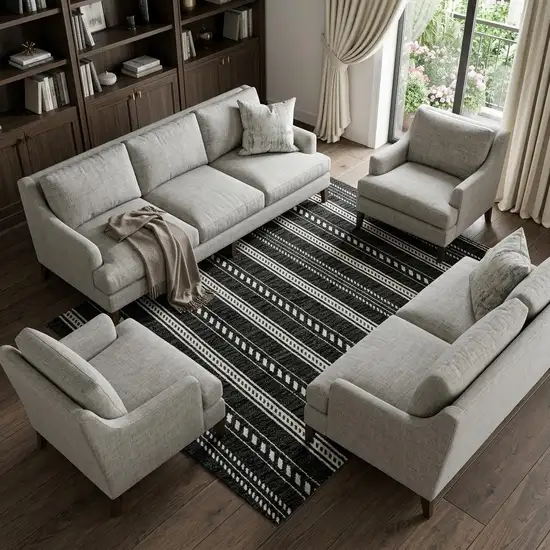 Black And Ivory Striped Washable Area Rug With UV Protection Photo 1