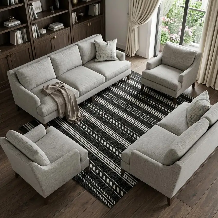 Black And Ivory Striped Washable Area Rug With UV Protection Photo 1