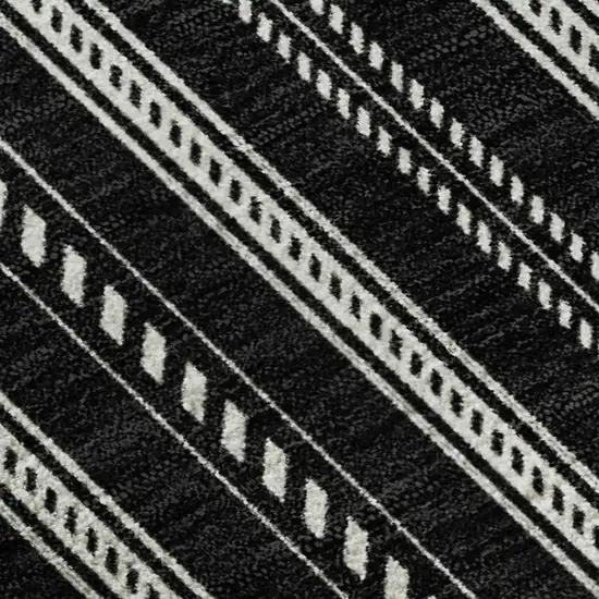 Black And Ivory Striped Washable Area Rug With UV Protection Photo 2