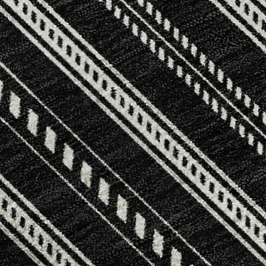 Black And Ivory Striped Washable Area Rug With UV Protection Photo 2
