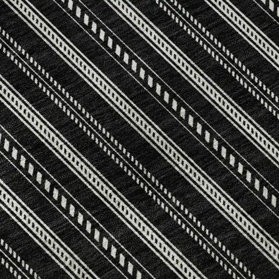 Black And Ivory Striped Washable Area Rug With UV Protection Photo 1