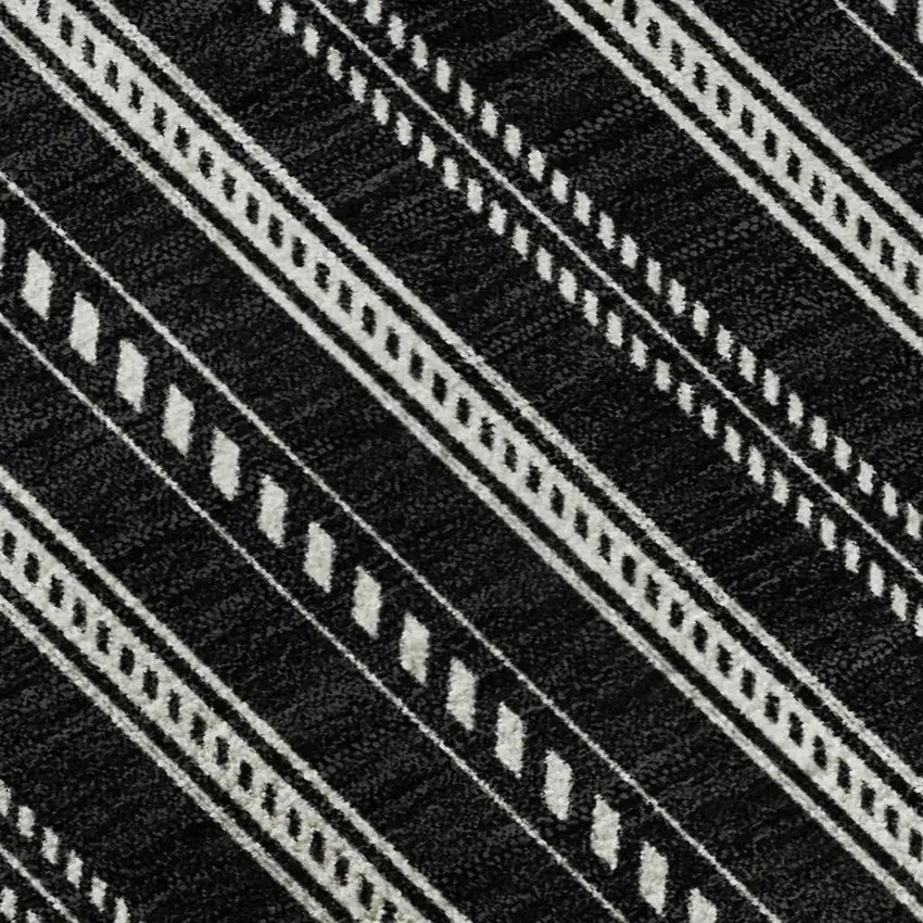 Black And Ivory Striped Washable Area Rug With UV Protection Photo 3