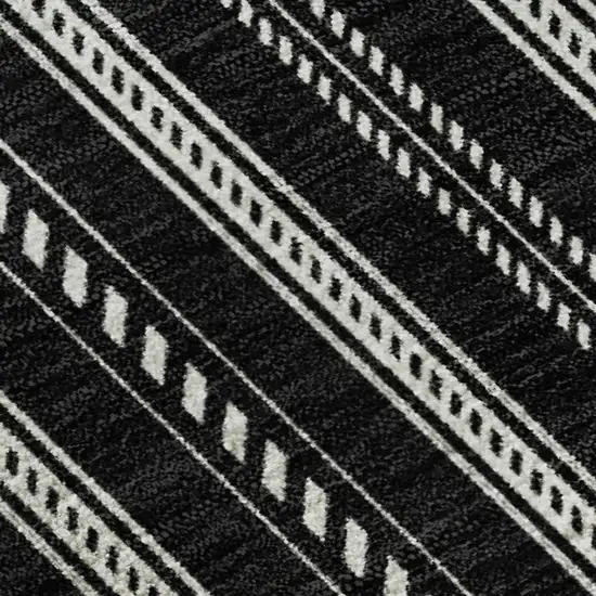Black And Ivory Striped Washable Area Rug With UV Protection Photo 2