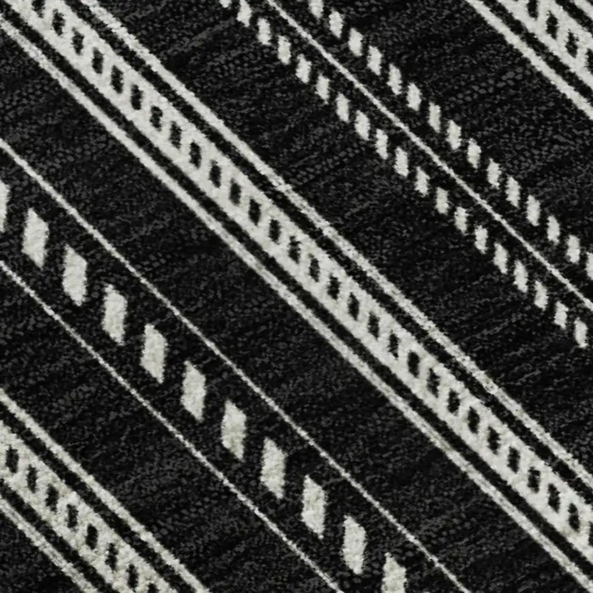 Black And Ivory Striped Washable Area Rug With UV Protection Photo 2