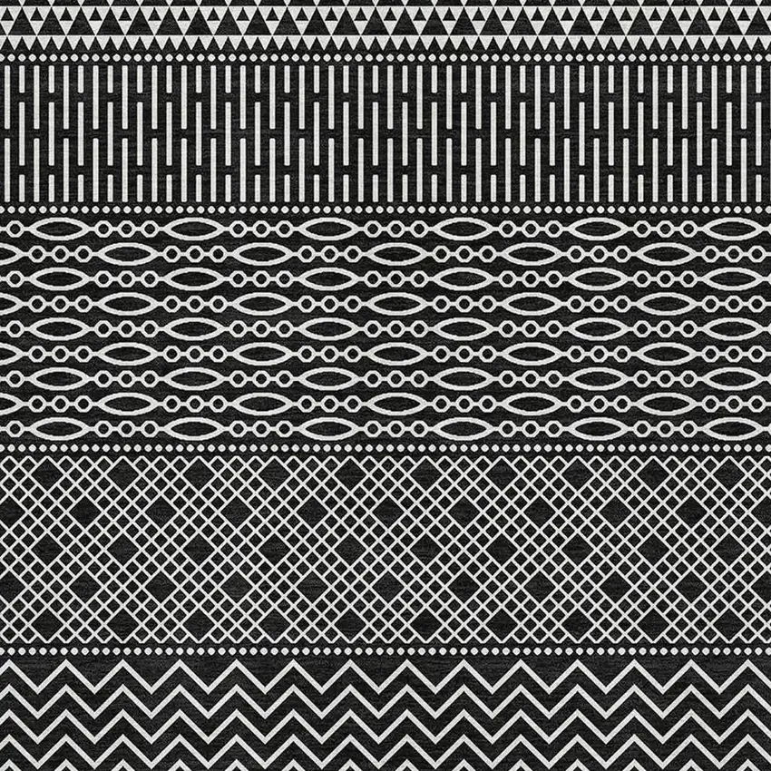 Black And Ivory Striped Washable Area Rug With UV Protection Photo 2