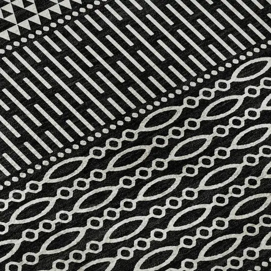 Black And Ivory Striped Washable Area Rug With UV Protection Photo 9