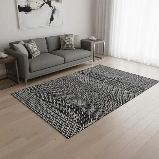 Black And Ivory Striped Washable Area Rug With UV Protection Photo 2