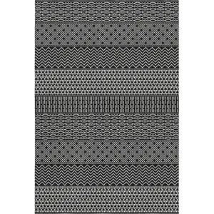 Photo of Black And Ivory Striped Washable Area Rug With UV Protection