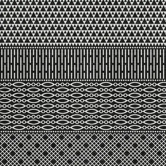 Black And Ivory Striped Washable Area Rug With UV Protection Photo 2
