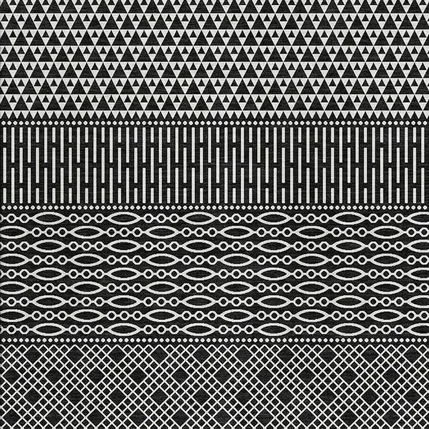 Black And Ivory Striped Washable Area Rug With UV Protection Photo 2