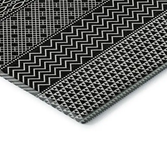 Black And Ivory Striped Washable Area Rug With UV Protection Photo 7
