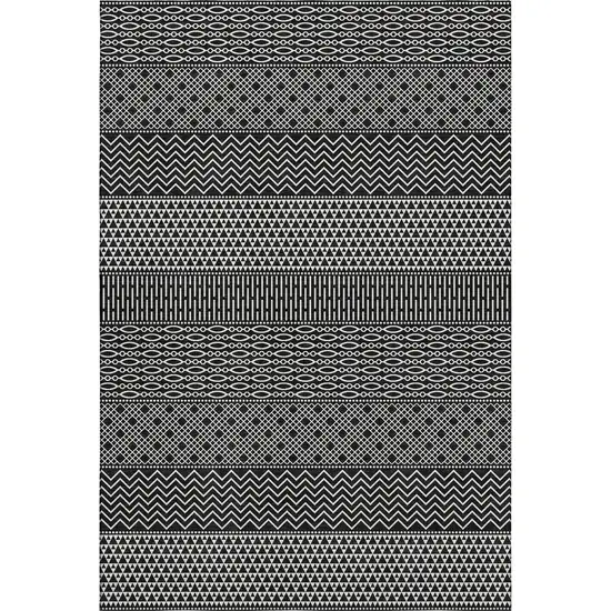 Black And Ivory Striped Washable Area Rug With UV Protection Photo 1
