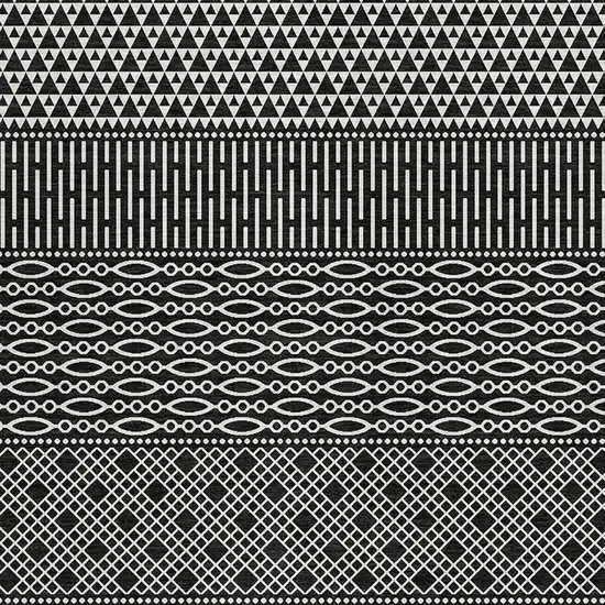 Black And Ivory Striped Washable Area Rug With UV Protection Photo 2