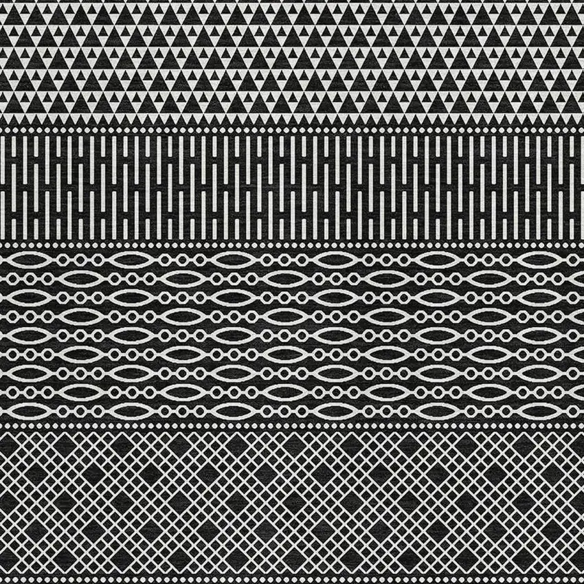 Black And Ivory Striped Washable Area Rug With UV Protection Photo 2