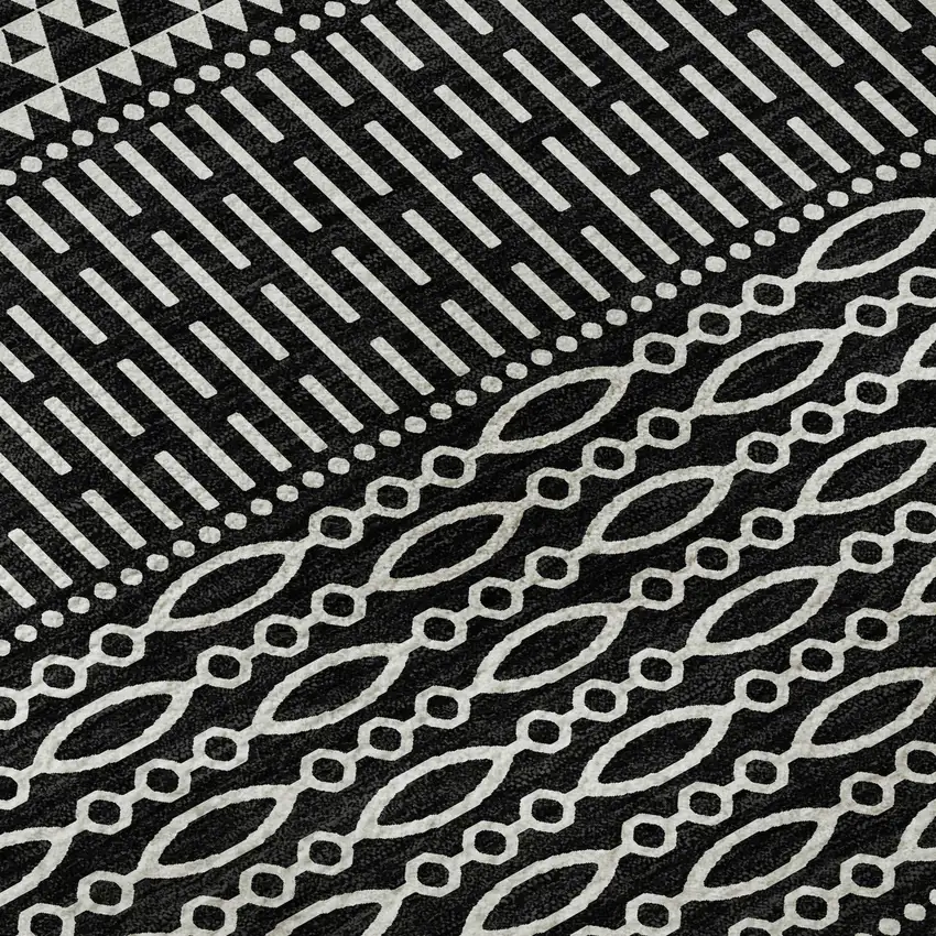 Black And Ivory Striped Washable Area Rug With UV Protection Photo 9