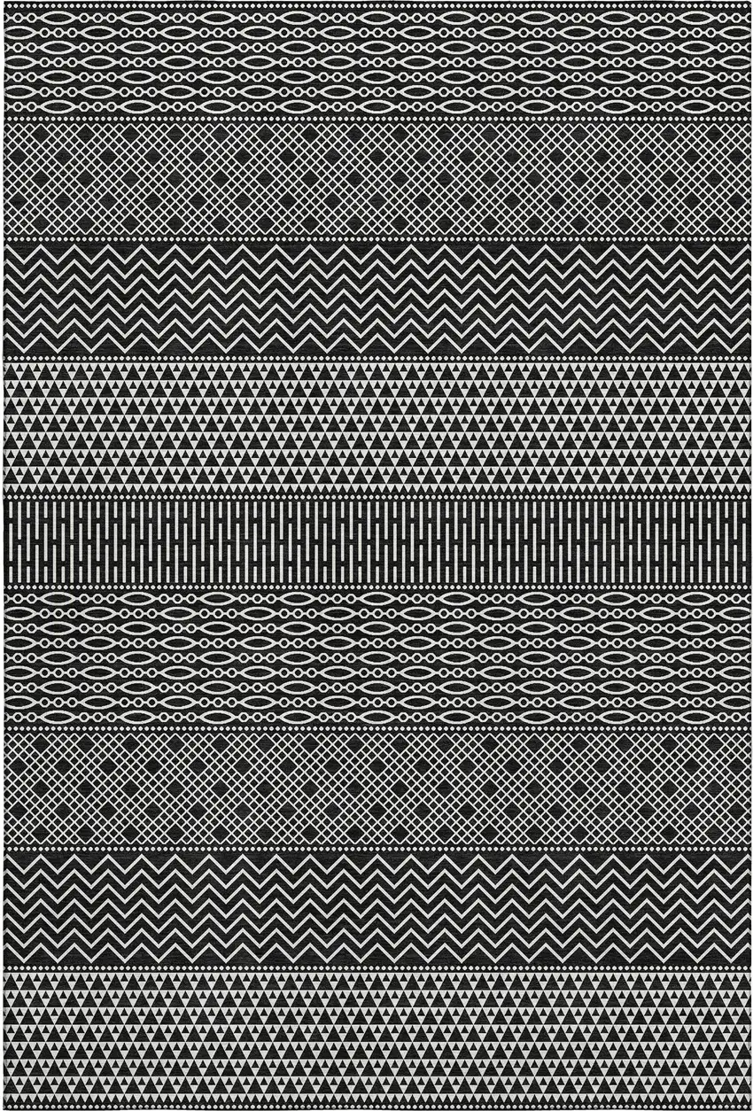 Black And Ivory Striped Washable Area Rug With UV Protection Photo 1