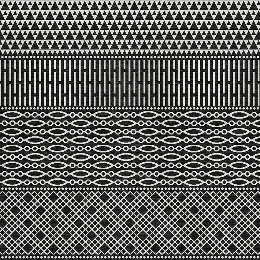 Black And Ivory Striped Washable Area Rug With UV Protection Photo 2