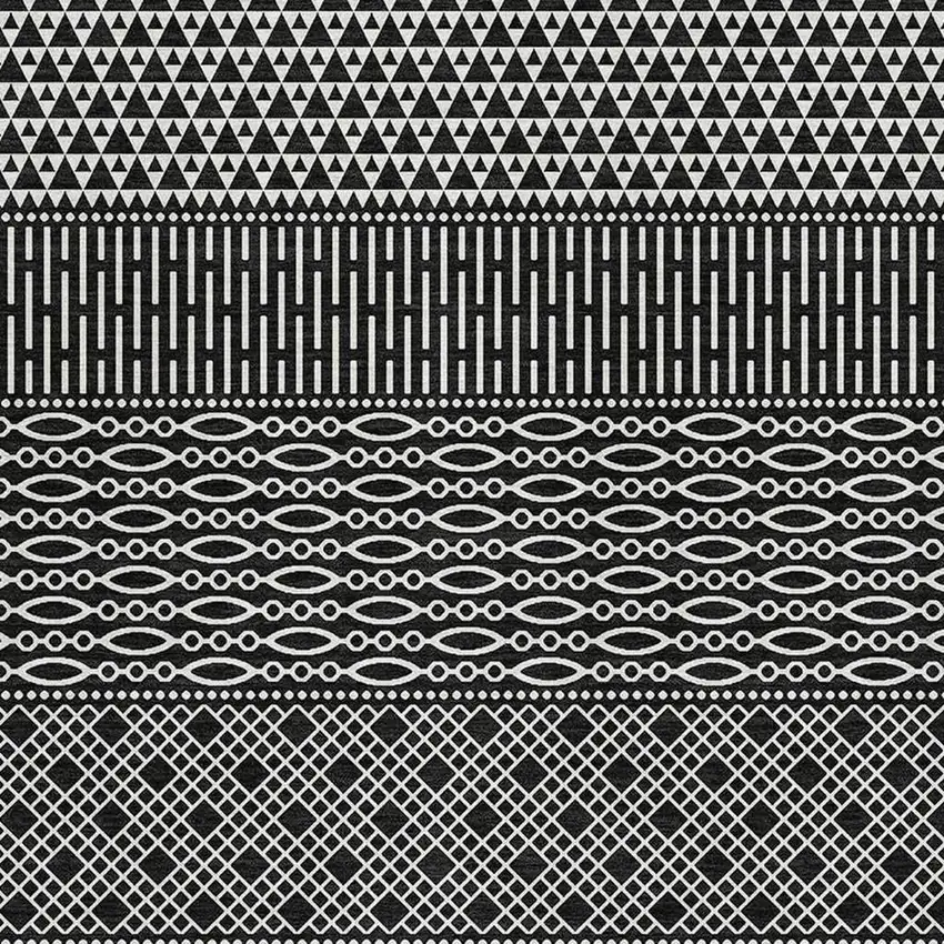 Black And Ivory Striped Washable Area Rug With UV Protection Photo 2