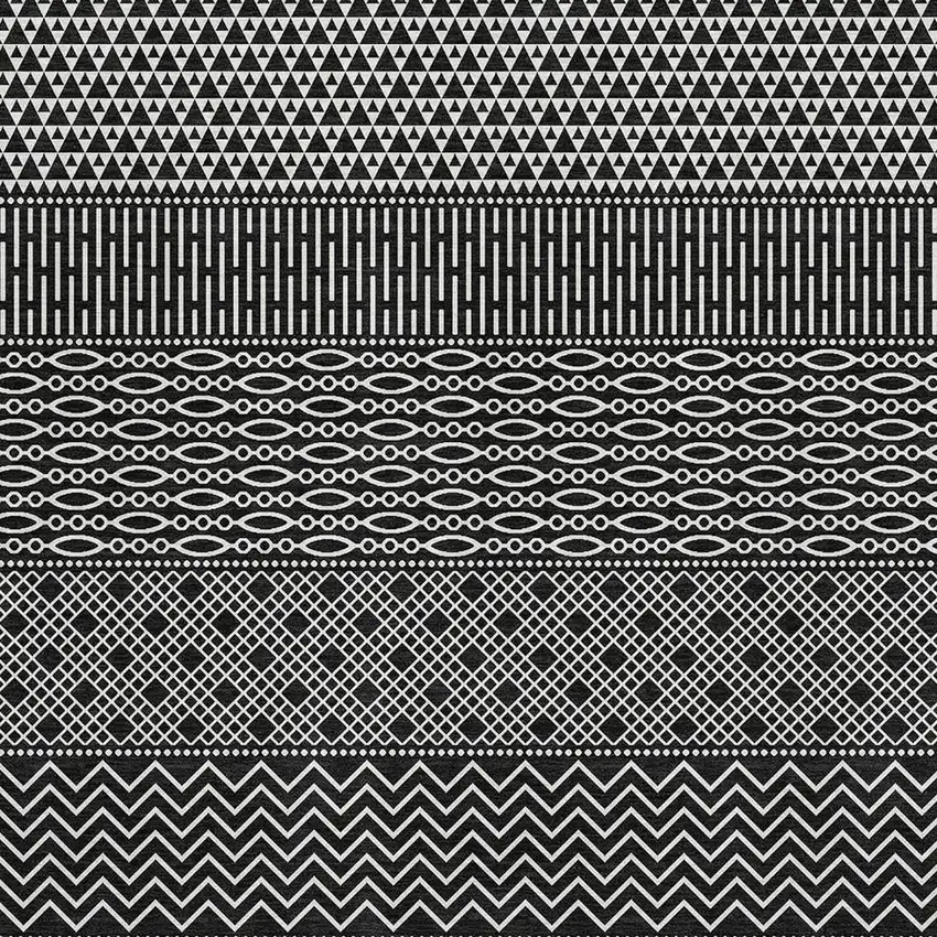 Black And Ivory Striped Washable Area Rug With UV Protection Photo 3