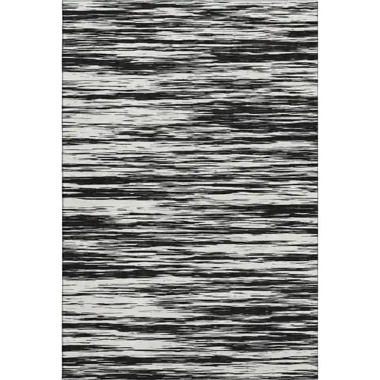 Black And Ivory Striped Washable Area Rug With UV Protection Photo 6