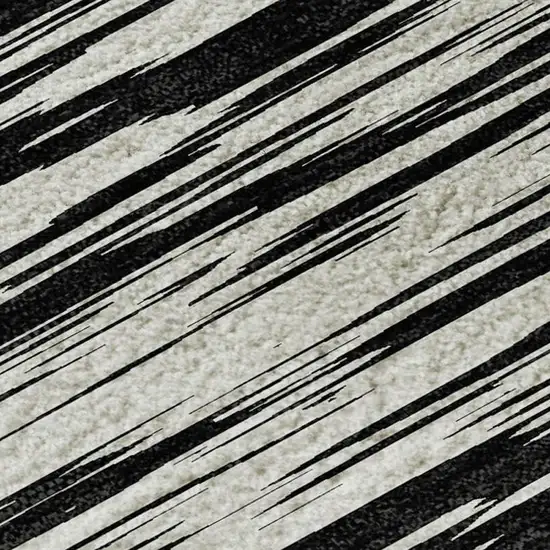 Black And Ivory Striped Washable Area Rug With UV Protection Photo 2