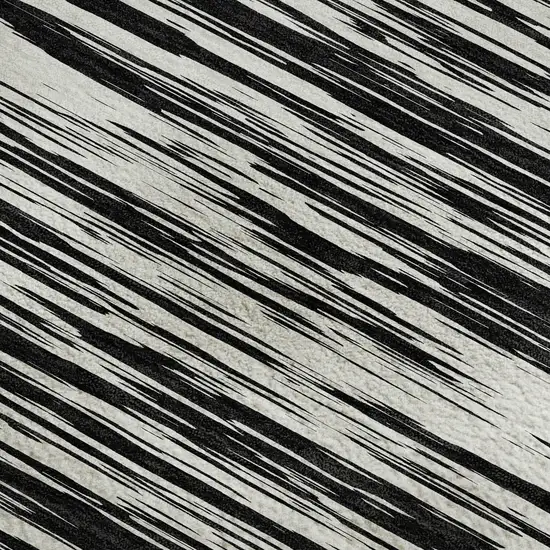 Black And Ivory Striped Washable Area Rug With UV Protection Photo 3
